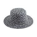 Flat top leopard print wool felt fedora hat for women with grey and black animal patterns - Light Grey Leopard