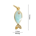 Detailed view of blue enamel fish pendant with dimensions 15.2mm by 5.7mm and 0.6g weight - DZY-2944