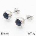 Silver titanium steel stud earrings with 8mm black multifaceted zircon stones - Steel Black Earrings(KE108893-KFC)