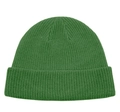 Short vintage dark green ribbed knit beanie cap with a minimalist fold-over cuff - Green