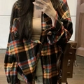 Oversized rood en blauw geruit flanellen overhemd in een relaxte casual stijl - S / Zwart