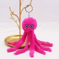 Pink plush octopus keychain featuring soft tentacles and a metallic gold keyring - 18cm / Rose Red