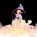Dreamy pumpkin carriage music box with spinning cherry blossom girl inside a crystal ball - MA Large 100 Snowfall + Inner Rotation + Light / 2077 Yellow (Sakura)