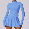 Completo donna con maglia solare anti-UV e gonna a pieghe in tessuto blu cielo - S / Celeste