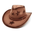 Chapeau de cowboy marron avec motif étoile et sangle en similicuir sur fond blanc - M (56-58cm) / Kaki