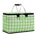 Green gingham picnic basket folding insulated cooler bag with aluminum handle for outdoor camping. - Green Plaid (Upgraded with Frame) 40*23*20cm