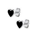 S925 silver heart stud earrings with black enamel finish for women, minimalist style - Black Silver