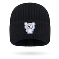 Cappello in maglia nera per bambini con simpatico orsetto astronauta azzurro applicato - Taglia unica / Nero