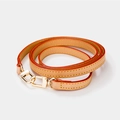 Genuine leather shoulder strap with yellow stitching and gold metal buckle in tan finish - Length 38cm Width 1.2cm / Apricot