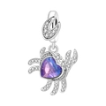 Silver crab charm with heart-shaped purple stone and sparkling pavé crystal accents - Heart Zircon Inlaid Crab Pendant (1104)