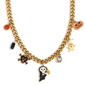 Collana a catena spessa placcata oro 18 carati con ciondoli Halloween fantasma e zucca - Collana a Catena Cubana Con Pendente Elementi di Halloween / Oro