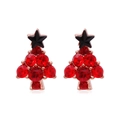 Christmas tree stud earrings with red rhinestones and black star on rose gold base - Pearl and Rhinestone Tree