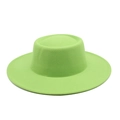 Detailed view of the grass green flat top wool felt hat with structured brim and stitching - M (56-58cm) / Fruit Green