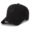 Berretto da baseball in cotone nero classico con lettera P ricamata in stile minimal - Nero con ricamo nero