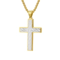 Collana con croce bicolore oro e argento con anima testurizzata e catena dorata - Ciondolo Oro Con Catena Di Perle Oro