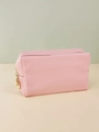 Pink waterproof PU leather cosmetic bag with gold zipper and textured finish - Pink