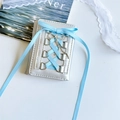 Silver glitter ballet style wallet with blue lace-up ribbon and rhinestone bow charm - Blue Ribbon Balletcore Wallet