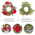 Artificial red rose candle ring wreath with green leaves and 20cm outer diameter - Peony Wreath Rose Red