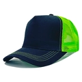 Klassische dunkelblaue und limettengrüne Trucker-Mütze mit Kontrastnähten für Outdoorsport - Verstellbar (56-58cm) / Schwarz & Grün