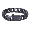 Mens matte black stainless steel Cuban link bracelet with engraved skull buckle detail - 23CM / Matte Black Style (KB29215-D)