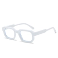 Vintage-style thick white geometric square glasses frame with anti-blue light clear lenses - White
