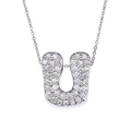 Silver cursive letter U necklace with sparkling cubic zirconia on a thin chain - Letter U / Silver