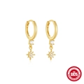 Elegante S925 sterling zilveren gouden ster oorringen met sprankelende zirkonia - 925 zilver / Ster Hanger Ring (Goud #1)