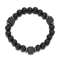 Detail of matte black beads and cubic volcanic stones on a minimalist beaded bracelet - Matte Black / Cube Volcanic Stone