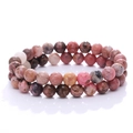 Natural pink rhodochrosite double-layer beaded bracelet with unique mineral textures - Round Beads / Rhodonite