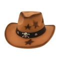Vintage brown cowboy hat with star patterns and black leather band featuring skull studs - Camel