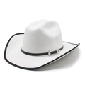 Chapeau de cow-boy blanc en feutre avec bande en cuir noir et boucle argentée pour homme - M (56-58cm) / Blanc avec bordure noire
