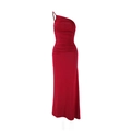 Detailopname van het geplooide asymmetrische ontwerp op deze rode one-shoulder jurk - S / Bordeauxrood