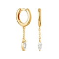 Gold marquise-cut zircon drop hoop earrings with S925 silver needle on white background - Gold