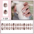 Detail of 24 champagne gold press-on nails with red plum flower patterns and oval shape - Champagne Gold Metallic Red Plum (Y-329)
