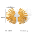 Detailed view of 18K gold plated fan-shaped earrings with 4.46cm height and 2.58cm width - Fan Shaped Radial Gold Style (HC-E10008)