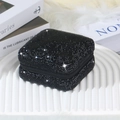 Square jewelry organizer in black rhinestone finish with secure zipper closure - Full Rhinestone-Black