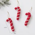 Set of 3 large red and white wool felt candy cane ornaments for Christmas tree decor - Wool Felt (Large Red Candy Cane)