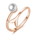 Elegant rose gold open ring with a round white pearl and fishtail design detail - Pearl Fishtail / Rose Gold-J192
