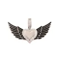 Silver-tone heart wing pendant with black micro-pave stones and clear crystal accents - Black & White Zircon Winged Heart / Silver