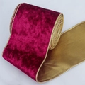 Wine red velvet ribbon with gold wire edges for Christmas tree decoration and gift wrapping - 10cm Width / 10 Yards / Burgundy