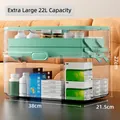 Large 22L green multi-tier home first aid box with transparent lid and folding trays - Extra Large (22L) / Transparent Green