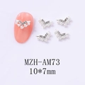 Macro detail of silver V-shaped hollow crown nail art charms with pearls and rhinestones - Silver Base White Rhinestone Style (AM73)