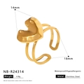 Size diagram of gold heart-shaped stainless steel ring with 18mm inner diameter details - Irregular Puffy Heart Style (NB-R24314)