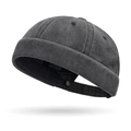 Deep grey washed cotton docker hat with adjustable back strap for men and women - Black