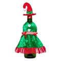 Funda navideña para botella con vestido de lentejuelas verdes y gorro rojo - Estilo Vestido de Lentejuelas (Mujer)