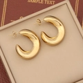 Polished gold geometric C-shaped hoop earrings made of high-quality stainless steel - Chunky C-Shaped Stud (7#)