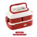 Double-layer 1.5L red and cream rabbit lunch box with a portable top handle - Large / Red
