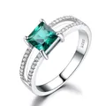 925 sterling silver ring featuring a square emerald green gemstone and split shank - Size 5 / Square Green Gemstone Style (Split Shank) (RUJ069E-1)