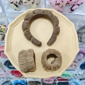 Brown sponge towel twist headband set with matching wristband and hair tie in 3-piece kit - Dark Coffee Terry Headband + 2 Wristbands