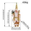 Standing Santa Claus doll in gold embroidery outfit with dimensions and weight specs - Gold Printed Hat Style